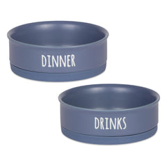 Bone Dry Ceramic Pet Bowls for Dogs & Cats Dishwasher & Microwave Safe Non-Slip Bottom for Secure Feeding with Less Mess Medium Set 6x2 French Blue 2 Count