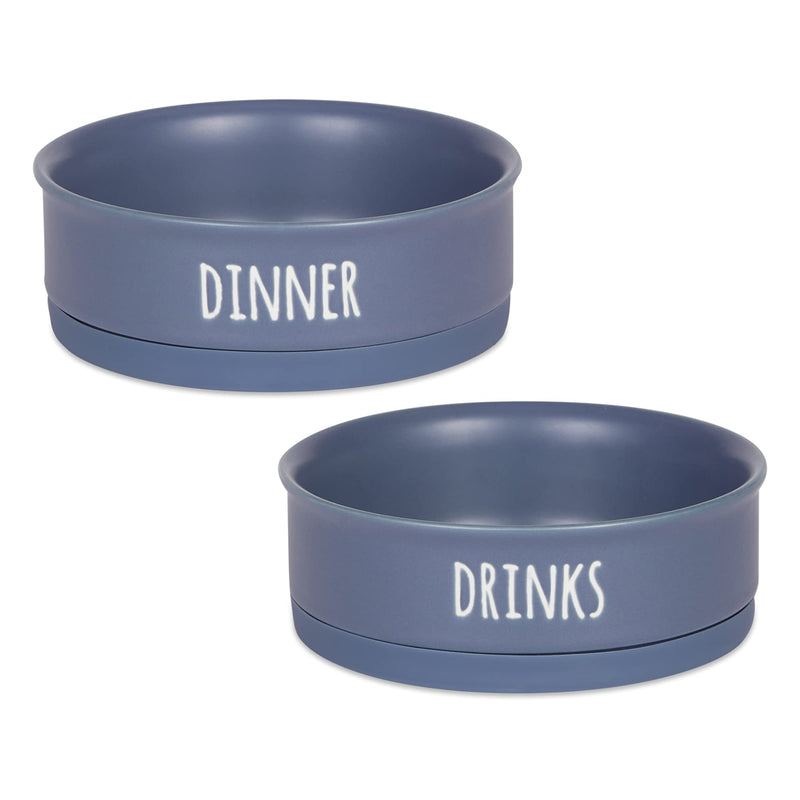 Bone Dry Ceramic Pet Bowls for Dogs & Cats Dishwasher & Microwave Safe Non-Slip Bottom for Secure Feeding with Less Mess Medium Set 6x2 French Blue 2 Count